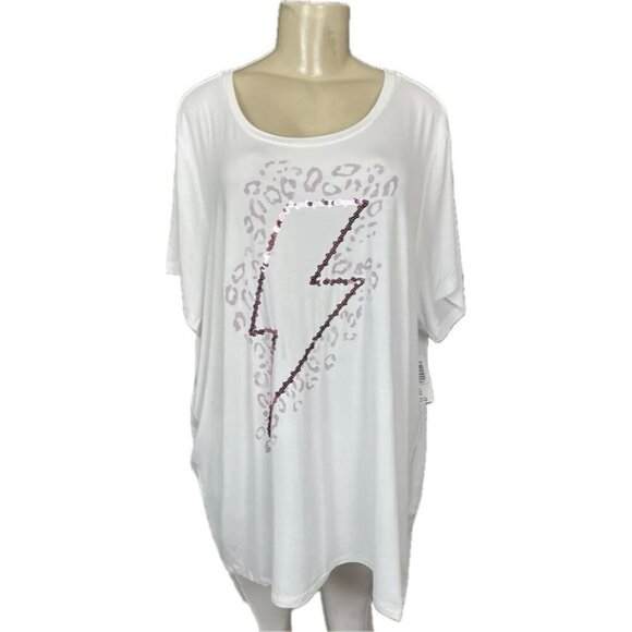 Torrid +5 White Metallic Pink Sequin Lightning Animal Print Short Sleeve Tee - Picture 2 of 6